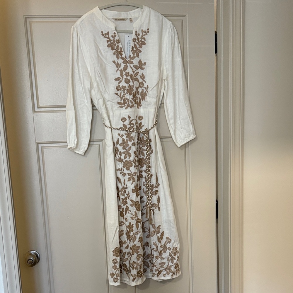 Soft surroundings linen embroidered dress